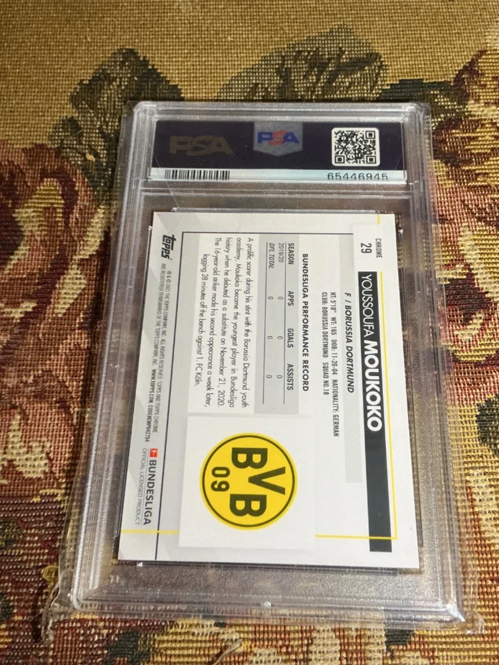 2020 Topps Chrome Bundesliga Youssoufa Moukoko PSA 10 GEM MT Rookie RC